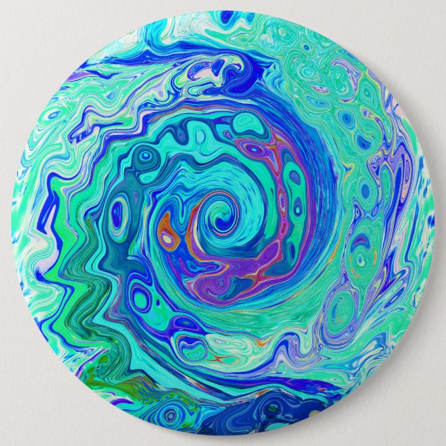 Groovy Abstract Ocean Blue and Green Liquid Swirl Button (Vorderseite)
