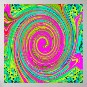 Groovy Abstract Pink und Türkis Wirbel Poster