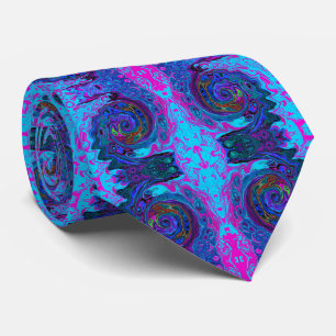 Groovy Abstract Retro Blau und Lila Wirbel Krawatte