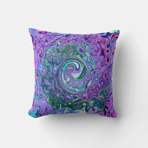 Groovy Abstract Retro Grün und Lila Wirbel Kissen
