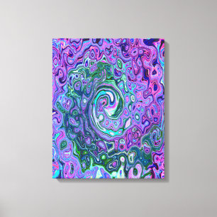 Groovy Abstract Retro Grün und Lila Wirbel Leinwanddruck