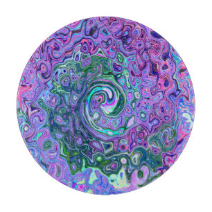 Groovy Abstract Retro Grün und Lila Wirbel Schneidebrett