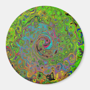 Groovy Abstract Retro Limettengrün und Blau Wirbel Magnet