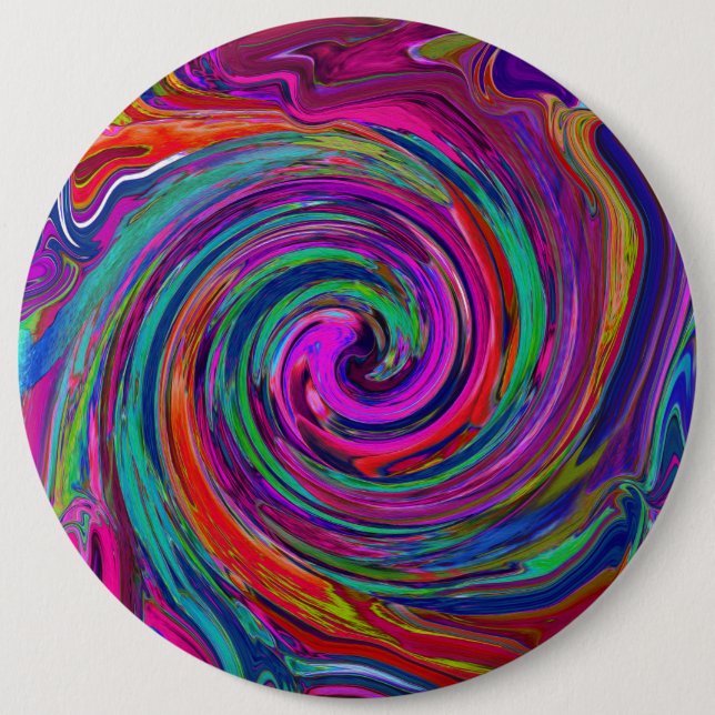 Groovy Abstract Retro Magenta Dark Rainbow Swirl Button (Vorderseite)