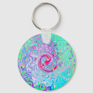 Groovy Abstract Retro Rosa und Grüner Wirbel Schlüsselanhänger