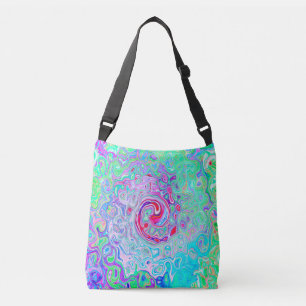 Groovy Abstract Retro Rosa und Grüner Wirbel Tragetaschen Mit Langen Trägern