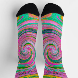 Groovy Abstract Retro Rosa und Mintgrün Wirbel Socken