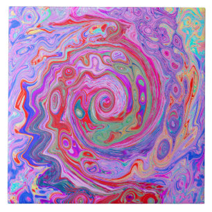 Groovy Abstract Retro Rot, Lila und Rosa Wirbel Fliese