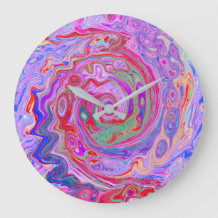 Groovy Abstract Retro Rot, Lila und Rosa Wirbel Große Wanduhr