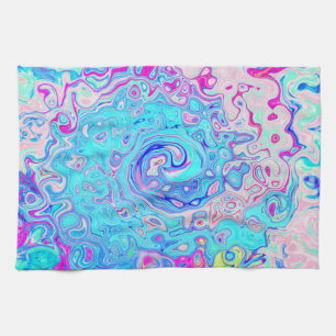 Groovy Abstract Retro Rotkehlcheneiblau Wirbel Geschirrtuch