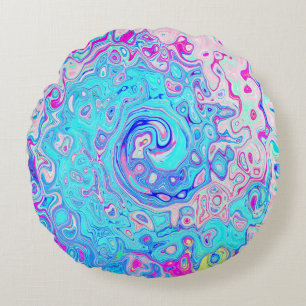 Groovy Abstract Retro Rotkehlcheneiblau Wirbel Rundes Kissen