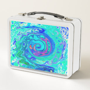 Groovy Abstracter Ozean in blauen und grünen Flüss Metall Brotdose