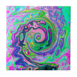 Groovy Abstrakt Aqua und Navy Lava Swirl Fliese