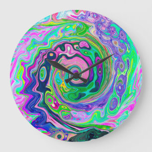 Groovy Abstrakt Aqua und Navy Lava Swirl Große Wanduhr