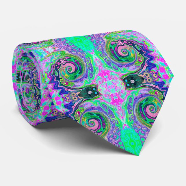 Groovy Abstrakt Aqua und Navy Lava Swirl Krawatte (Gerollt)