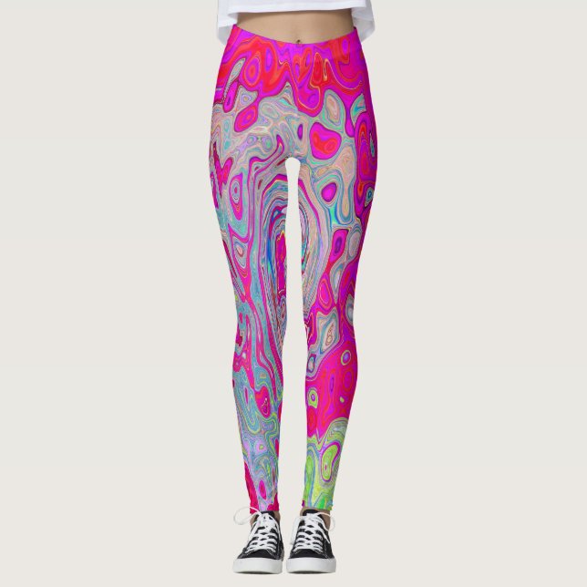 Groovy Abstrakt Aquamarin Blue and Red Swirl Leggings (Vorderseite)