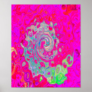 Groovy Abstrakt Aquamarin Blue and Red Swirl Poster