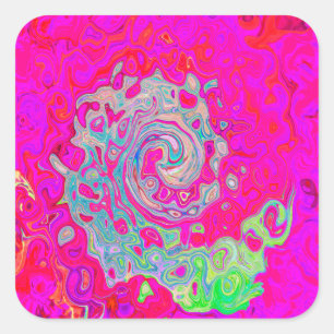Groovy Abstrakt Aquamarin Blue and Red Swirl Quadratischer Aufkleber