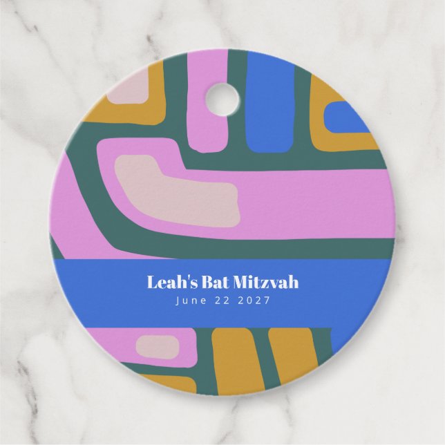 Groovy Abstrakt Blue Custom Bat Mitzvah Geschenkanhänger (Vorderseite)