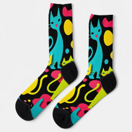 Groovy Abstrakt Cats im Vintagen Stil der 1970er J Socken