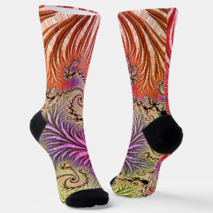 Groovy Abstrakt Digital Funky Boho Spiral Fraktal Socken