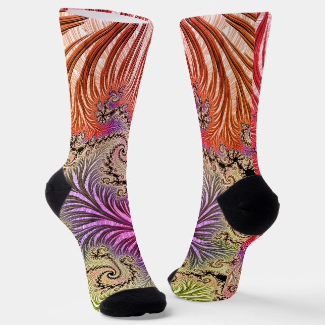 Groovy Abstrakt Digital Funky Boho Spiral Fraktal Socken (Gewinkelt)