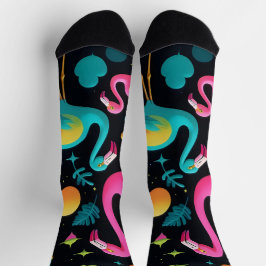 Groovy Abstrakt Flamingos im Stil der 70er Jahre Socken