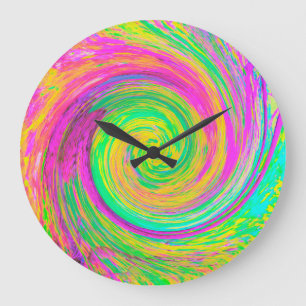 Groovy, Abstrakt, Lila und gelb, flüssiger Swirl Große Wanduhr