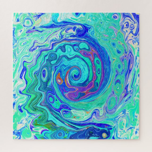 Groovy Abstrakt Ocean Blue und Green Liquid Swirl (Vertikal)