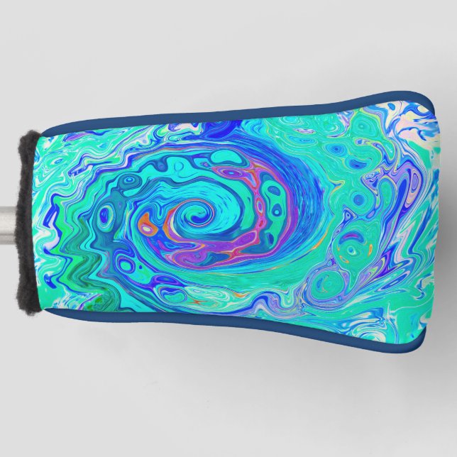 Groovy Abstrakt Ocean Blue und Green Liquid Swirl Golf Headcover (Vorderseite)