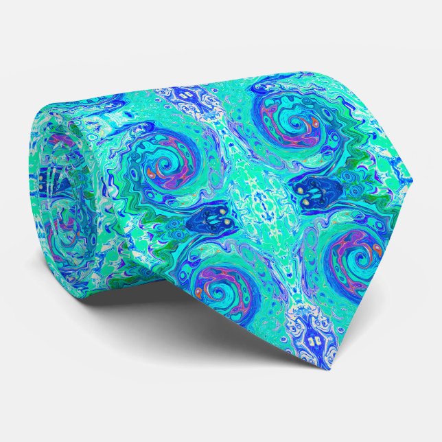 Groovy Abstrakt Ocean Blue und Green Liquid Swirl Krawatte (Gerollt)