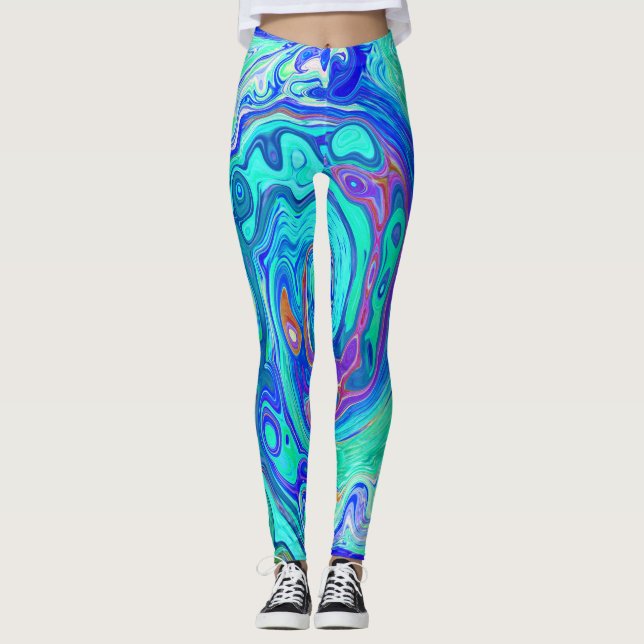 Groovy Abstrakt Ocean Blue und Green Liquid Swirl Leggings (Vorderseite)