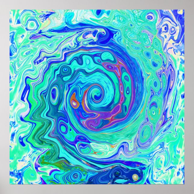 Groovy Abstrakt Ocean Blue und Green Liquid Swirl Poster (Vorne)