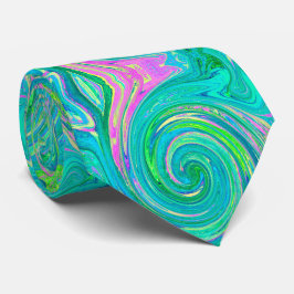 Groovy Abstrakt Retro Aquamarine Swirl Krawatte
