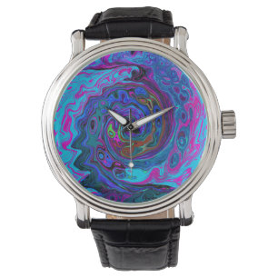 Groovy Abstrakt Retro Blau und Lila Swirl Armbanduhr