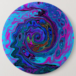 Groovy Abstrakt Retro Blau und Lila Swirl Button