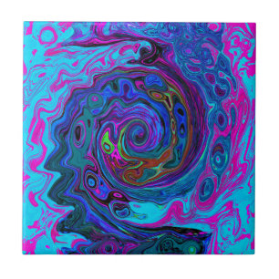 Groovy Abstrakt Retro Blau und Lila Swirl Fliese