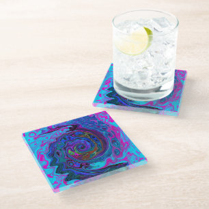 Groovy Abstrakt Retro Blau und Lila Swirl Glasuntersetzer