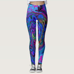 Groovy Abstrakt Retro Blau und Lila Swirl Leggings