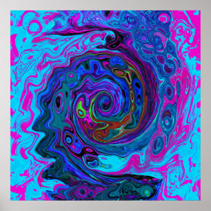 Groovy Abstrakt Retro Blau und Lila Swirl Poster