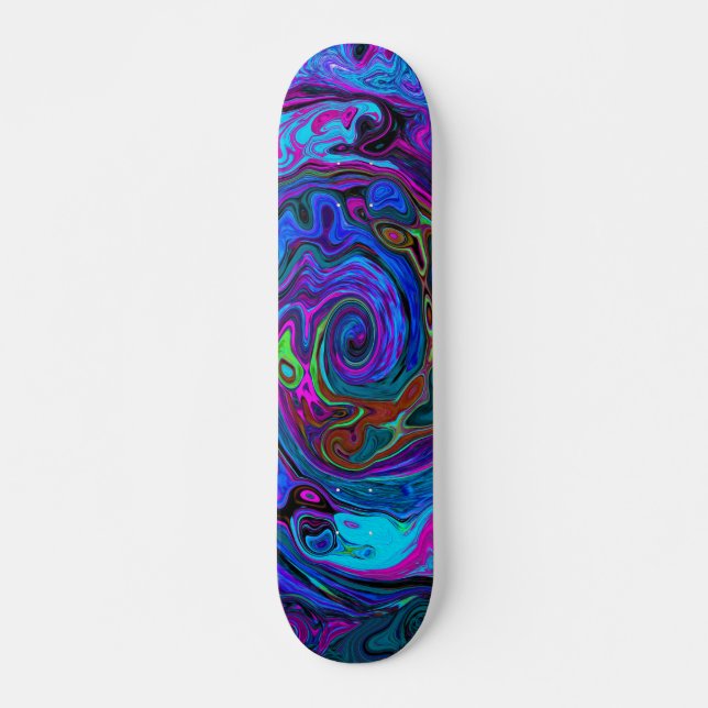 Groovy Abstrakt Retro Blau und Lila Swirl Skateboard (Vorne)