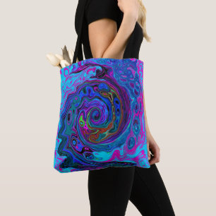 Groovy Abstrakt Retro Blau und Lila Swirl Tasche