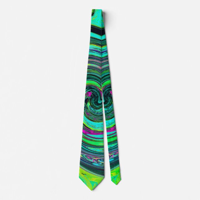 Groovy Abstrakt Retro Green und Magenta Swirl Krawatte (Vorderseite)