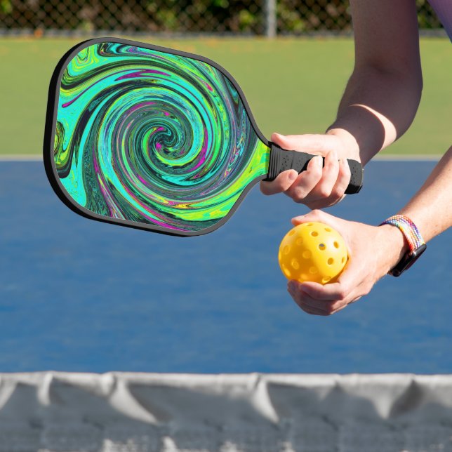 Groovy Abstrakt Retro Green und Magenta Swirl Pickleball Schläger (InSitu)
