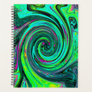 Groovy Abstrakt Retro Green und Magenta Swirl Planer