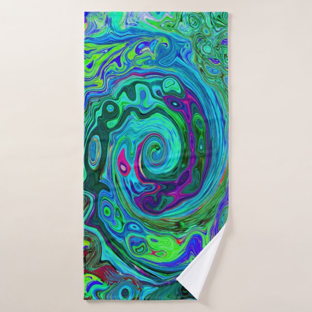 Groovy Abstrakt Retro Grün und Blau Swirl Badehandtuch (Badehandtuch)