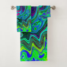 Groovy Abstrakt Retro Grün und Blau Swirl
