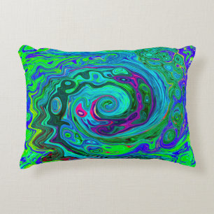 Groovy Abstrakt Retro Grün und Blau Swirl Dekokissen