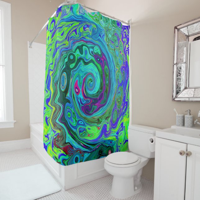 Groovy Abstrakt Retro Grün und Blau Swirl Duschvorhang (Beispiel)