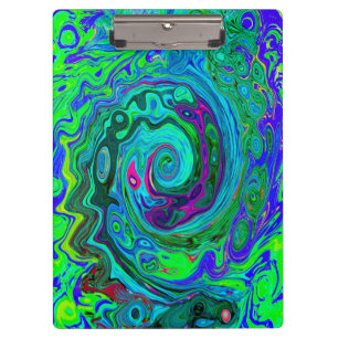 Groovy Abstrakt Retro Grün und Blau Swirl Klemmbrett